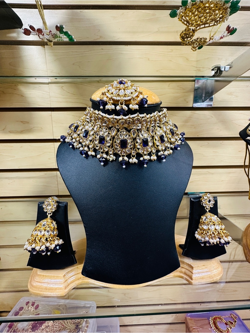 Gold and purple Kundan Choker Necklace Set - Women Jewelry